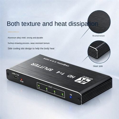 Divisor Compatível com  1 Entrada 4 Saídas 4K HDCP1.4 3D 1080P HDTV/DVD/Stream Espelha em 4 Telas Simultaneamente, Conecte e Use 1