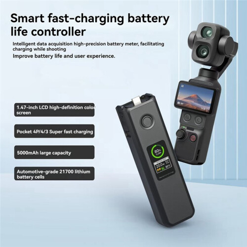 Punho de Bateria Inteligente para  para Osmo POCKET 4p/4/3 com Carregamento Rápido Tela LCD HD de 1,47 Polegadas Autonomia Estendida