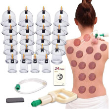 Conjunto de 24 ventosas para terapia com bomba para massagem corporal e alívio da dor.