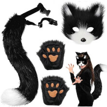 Katzen-Fuchs-Cosplay-Maskenset für Karneval, Halloween, Weiß