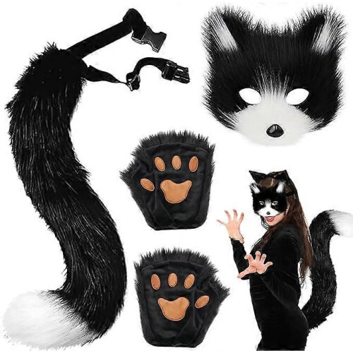 Cat Fox Cosplay Mask Set for Carnival, Halloween, White