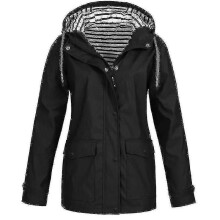 Impermeable para mujer - Chaqueta de exterior resistente al viento y la lluvia, color negro, talla L.