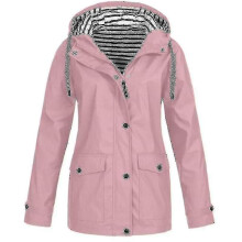 Impermeable para mujer - Chaqueta cortavientos y resistente a la lluvia para exteriores - Rosa XL
