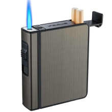 Puzdro na cigarety s USB zapaľovačom, plné balenie 20 bežných cigariet, držiak na box pre dospelých, tínedžerov, mužov, čierne, brúsené