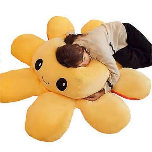 Omkeerbaar groot pluche octopuskussen, knuffeldier, oranje, 90 cm