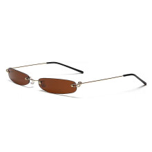 New Narrow Sunglasses Men Rimless Summer Red Blue Black Rectangular Sun Glasses For Women Small Face Hot Selling2 Gold Brown