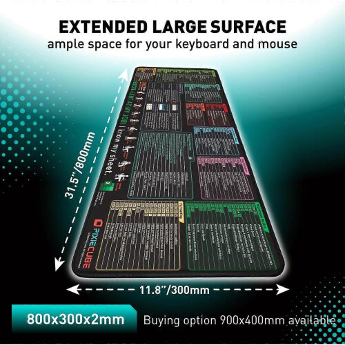 Mousepad XL grande e estendido com teclas de atalho do Excel e borda costurada antiderrapante para PC e escritório. 2