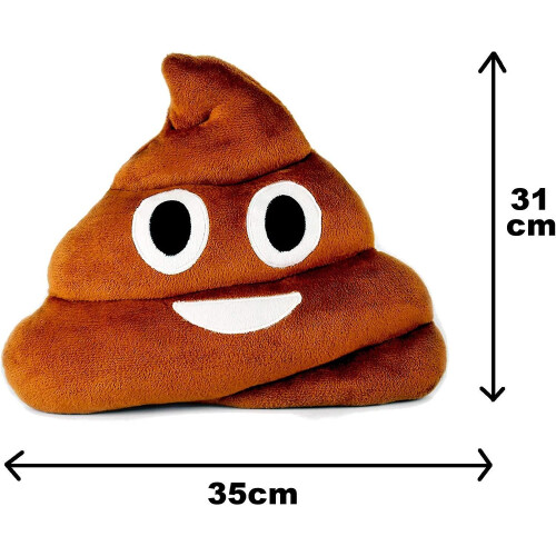 Almofada redonda de pelúcia com emoticon de cocô sorridente. 1