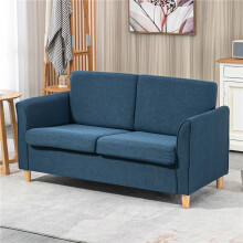 Compact Loveseat Sofa, Modern 2 Seater Sofa for Living Room with Wood Legs and Armrests, Blue