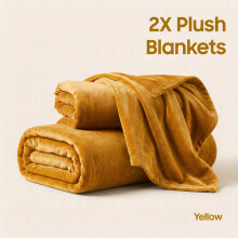 (2X Single/ Small, Yellow) Premium Faux Fur Blankets 370GSM Fleece Plush Sofa & Bed Throws | Pack of 2 Autumn & Winter blanket