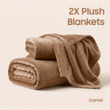 (2X Super King/ XL, Camel) Premium Faux Fur Blankets 370GSM Fleece Plush Sofa & Bed Throws | Pack of 2 Autumn & Winter blanket