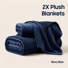 (2X Super King/ XL, Navy Blue) Premium Faux Fur Blankets 370GSM Fleece Plush Sofa & Bed Throws | Pack of 2 Autumn & Winter blanket