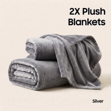 (2X Super King/ XL, Silver) Premium Faux Fur Blankets 370GSM Fleece Plush Sofa & Bed Throws | Pack of 2 Autumn & Winter blanket