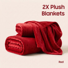 (2X Double/ Medium, Red) Premium Faux Fur Blankets 370GSM Fleece Plush Sofa & Bed Throws | Pack of 2 Autumn & Winter blanket