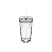 KeepCup Cold Cup - Longplay Double wall Glass Ice Coffee Tumbler with Lid and Straw - 16oz (454ml) - Chalk