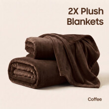 (2X Double/ Medium, Coffee) Premium Faux Fur Blankets 370GSM Fleece Plush Sofa & Bed Throws | Pack of 2 Autumn & Winter blanket