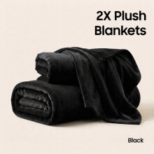 (2X Single/ Small, Black) Premium Faux Fur Blankets 370GSM Fleece Plush Sofa & Bed Throws | Pack of 2 Autumn & Winter blanket
