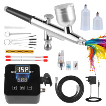 Airbrush Compressor Kit 25PSI, Dual-Action Airbrush Set with 102cm Hose, 0.2/0.3/0.5mm Nozzles for Model, Tattoo, Art Craft, Cake, Nail Art