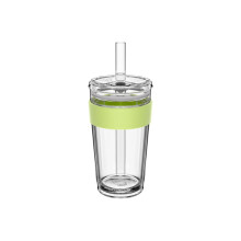 KeepCup Cold Cup - Longplay Double wall Glass Ice Coffee Tumbler with Lid and Straw - 16oz (454ml) - Chartreuse Green