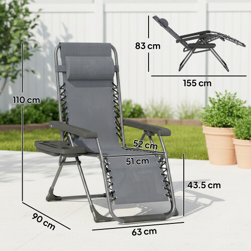 Outsunny Outsunny Zero Gravity Chairs Set of 2 with Cup Holder, Headrest, Dark Grey 2