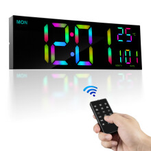 16.5 Inch Large Digital Wall Clock, Dual Alarm 8 RGB Colour Auto Brightness DST Date Temperature Night Light, LED Clock for Bedroom Living Room