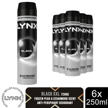 Lynx XXL Black 72H Sweat Protection Anti-Perspirant Deodorant, 6x250ml