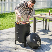 Outsunny 3-in-1 Vertical Charcoal Smoker with 2 Grill Grates, Thermometer