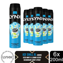 6 Pack Lynx 48H Fresh Deodorant Bodyspray, Ice Chill, 200ml