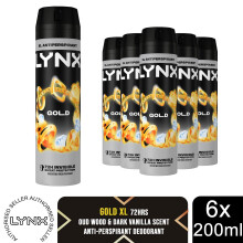 Lynx XL Gold Anti Perspirant Body Spray 200ml 6 Pack Mens Deodorant 72H Protect