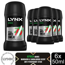 Lynx Africa 48-Hour Sweat Protection Anti-Perspirant Stick, 6x50ml
