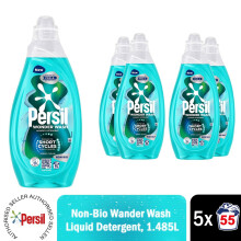 Persil Wonder Wash Liquid Laundry Detergent Non Bio Speed Clean 55W 1.485L, 5pk