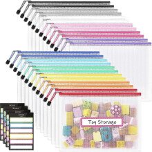 Sooez 24 Pack Mesh Zipper Pouch with Sticky Labels, A4 Mesh Bags Organizer