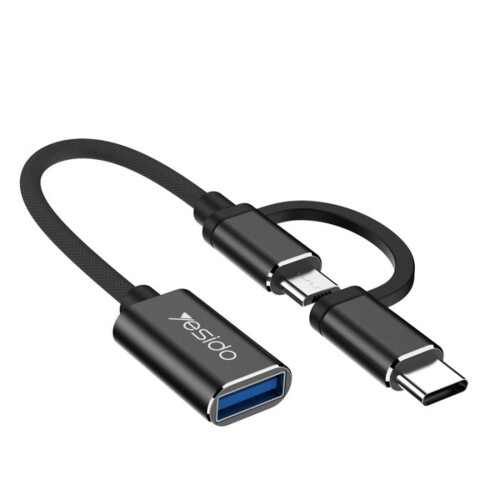 Yesido 2v1 USB-A na USB-C/Micro USB OTG adaptér, 10 cm