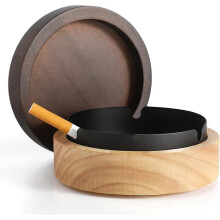 Cute Ashtrays for Cigarettes Ash Tray with Lid DDAJJAJ Wooden Ashtray with Stainless Steel Portable Decorative Ashtray Windproof Ashtray for Home,Pati