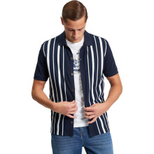 (L, Dark Navy) Ben Sherman Mens Button Through Stripe Short Sleeve Polo Shirt