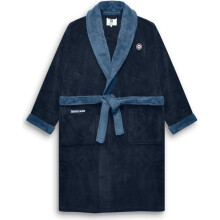 (2XL/3XL, Navy/Blue) Lambretta Mens Luxury Super Soft Fleece Contrast Bathrobe Dressing Gown