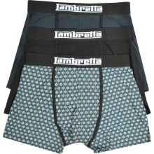 (S, Navy/Silver/Black) Lambretta Mens Target 3 Pack Boxer Shorts