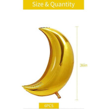 6 Pcs 36inch Gold Large Moon Foil Mylar Balloons for Graduation Baby Shower Bridal Shower Engagement Birthday Party Wding Aiversary Decoration