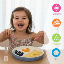 Elk and Friends Kids/Toddler 7.8" Porcelain Divided Plates + Sleeves | 4pk | Silicone Sleeves | Non Slip Dinnerware | Microwave + Dishwasher Safe