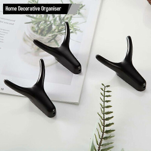 3 Pack Horn Shaped Adhesive Wall Hooks for Bathroom and Kitchen Black 2