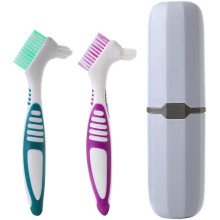 2Pcs Denture Brush with Case, Travel False Teeth Toothbrush, Soft Denture Brush, Effective Denture Cleaner Brushes Kit, Ergonomic Rubber Handle (Light