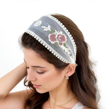 3Pcs Women's 9cm Wide Headbands, Flower Embroidered Hairbands Mesh Headband, Comfortable Non-slip Headbands with Comb Teeth for Wom
