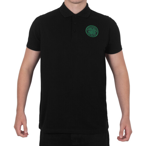Celtic FC Official Football Gift Mens Single Crest Polo Shirt Black XL