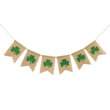 St Patrick's Day Burlap Banner Glitter Four Leaf Clover Banners Garland for Party Decorations