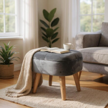 Modern Square Grey Ottoman Footstool With Velvet Padded Lift Up Storage for Home
