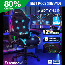 ELFORDSON Gaming Office Chair RGB LED Massage Swivel Recliner Footrest Computer