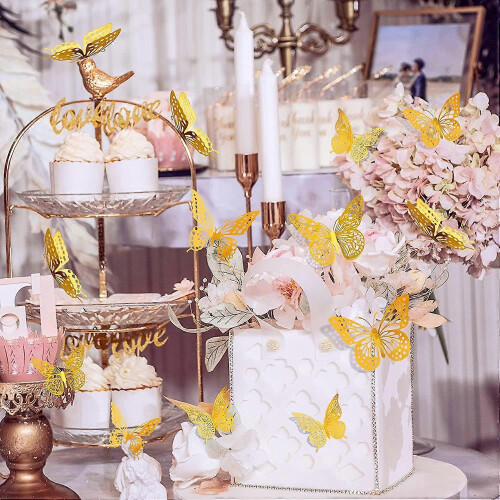 3D Butterfly Wall Decor (48 Pcs) - Gold Butterfly Decorations