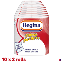 Regina Thirst Pockets Mini 3 Ply Kitchen Towel Rolls - 20 Pack