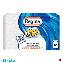 Regina Thirst Pockets Kitchen Roll, 12 Rolls Bundle