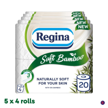Soft Bamboo - 20 Rolls of Toilet Tissue 3 Ply, 160 Sheets, Naturally Soft for Your Skin, Toilet Tissue Made with Bamboo Fibers, Paper Packaging, FSC
